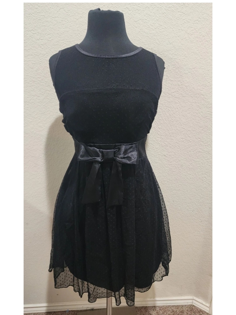 Ruby Rox Empire Waist Polka Dot Mesh Dress Size S